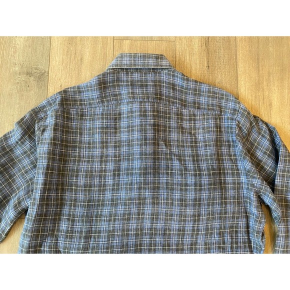 CASTANGIA 1850 Mens 17.5/44 XL Linen Long Sleeve Plaid Button Up Shirt Italian - Picture 9 of 10